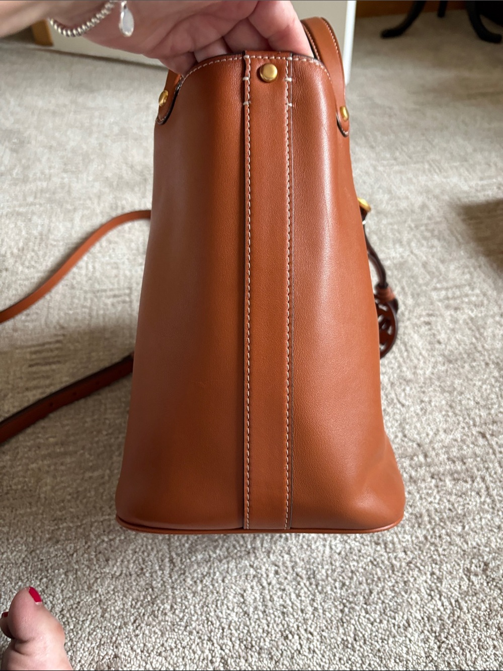 Tory Burch Leather Tote in Saddle - Picture 8 of 16